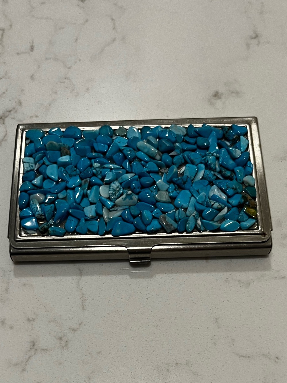 Turquoise Stone Accent Metal Card Case